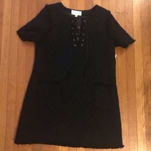 Black short sleeve lace up dress